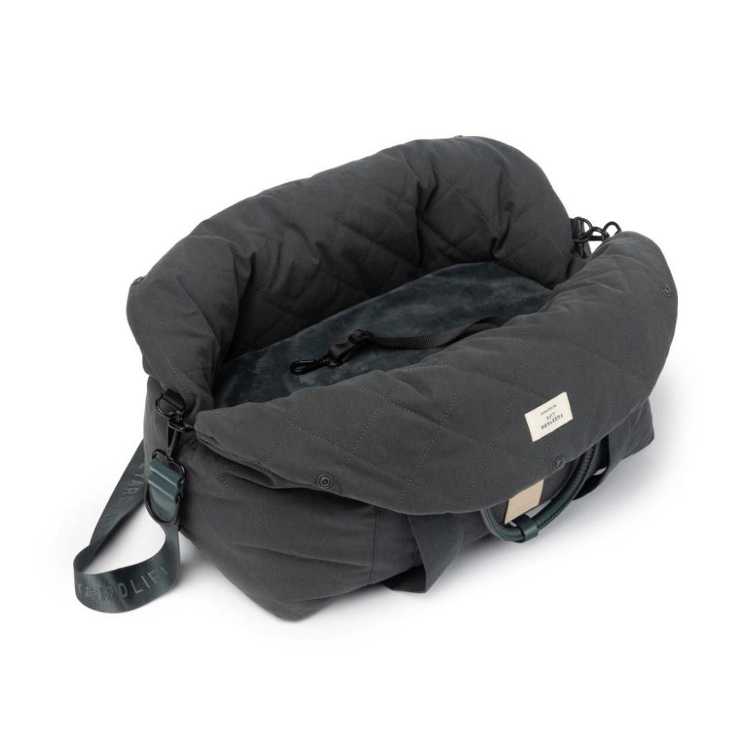 Hundeautositz-Hundetasche-Fuzzyard-Slate-Grey-offen