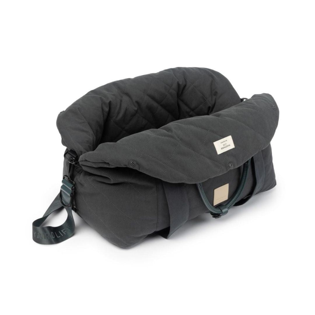 Hundeautositz-Hundetasche-Fuzzyard-Slate-Grey-geöffnet