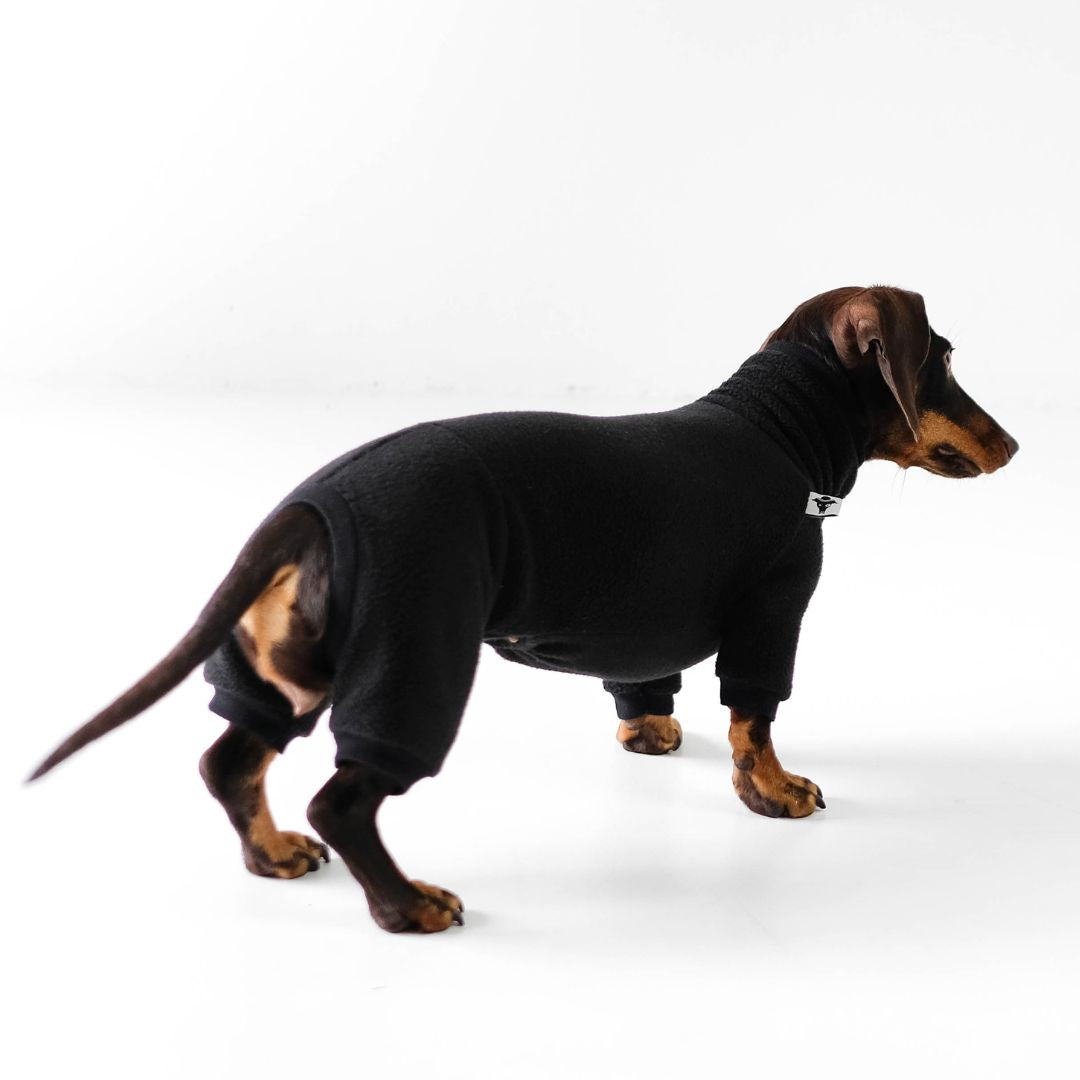 Karma-Hund-Polar-Fleece-Overall-Dackel-Schwarz-hinten