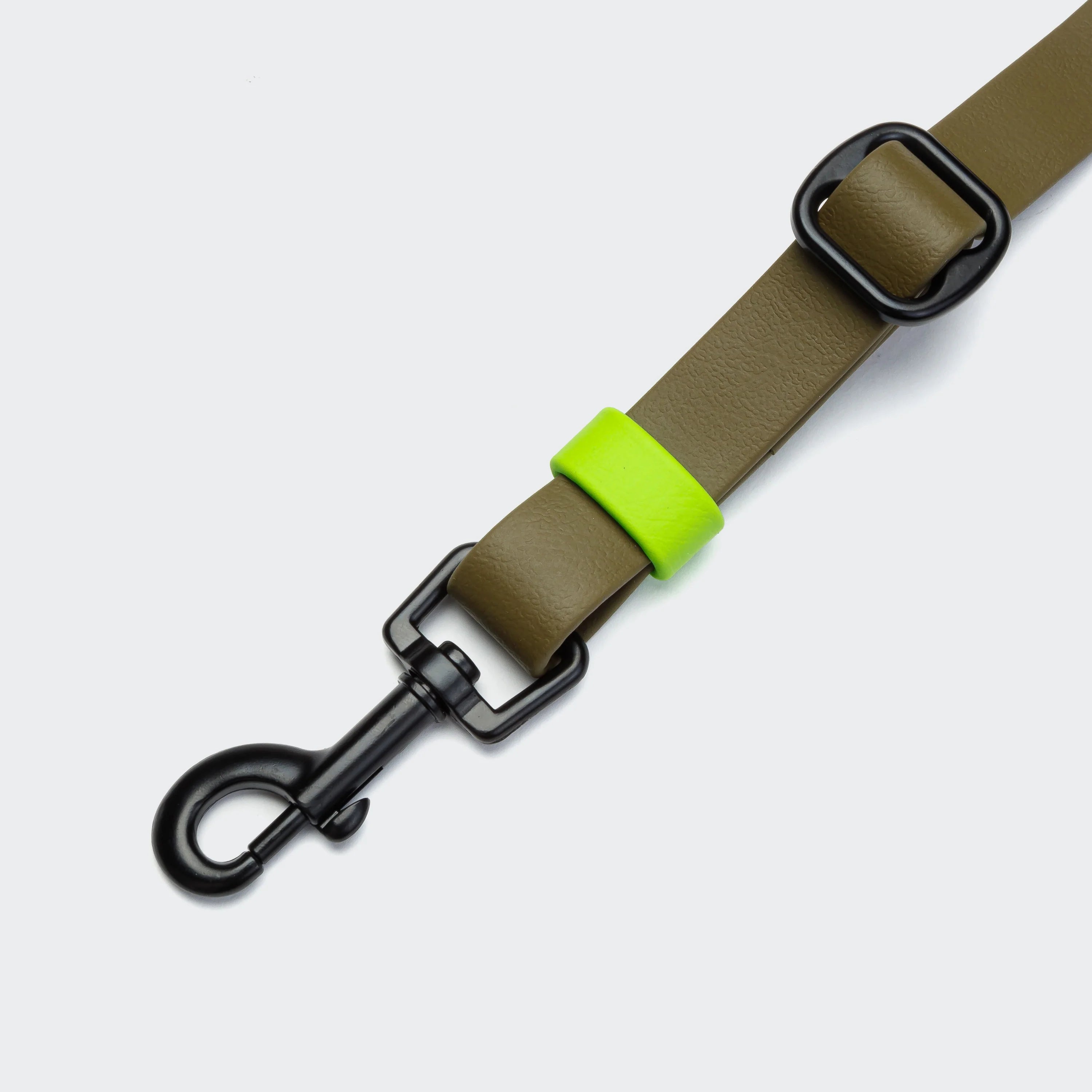 Cloud7-Freihandleine-BioThane-Ipanema-Olive-Neon-Green-Karabiner