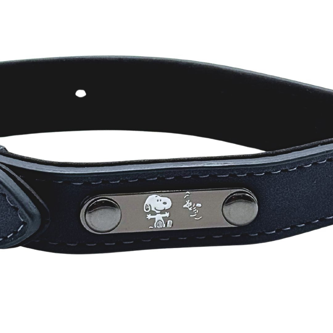 Hundehalsband-Lederoptik-Snoopy-Dunkelblau-Detail