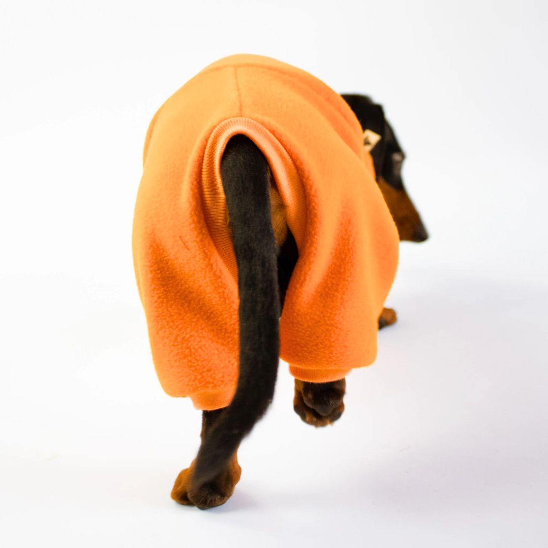 Karma-Hund-Hundepullover-Polar-Fleece-Overall-Dackel-Orange-Rückseite