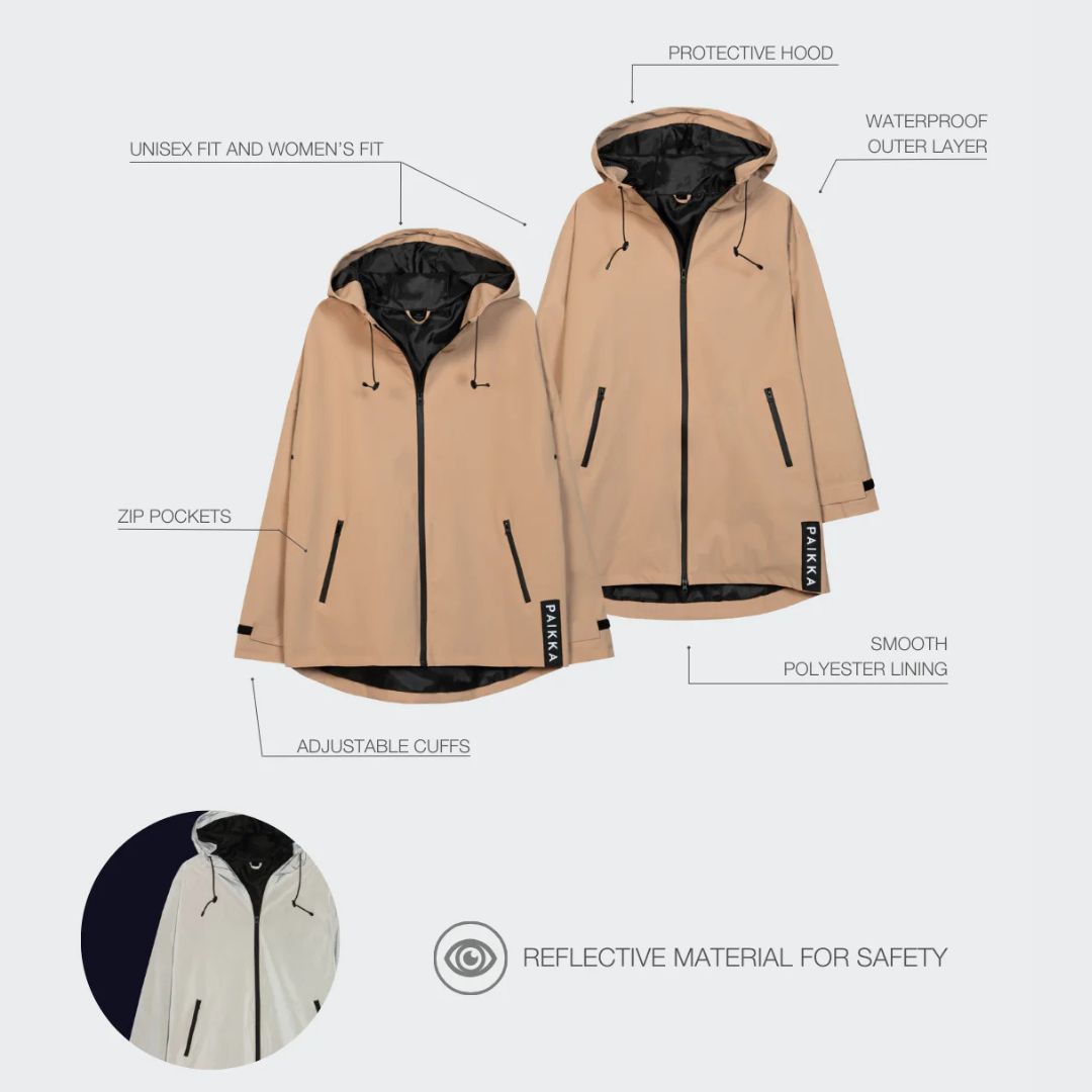 Paikka-reflektierender-Damen-Regenmantel-Taupe-Info