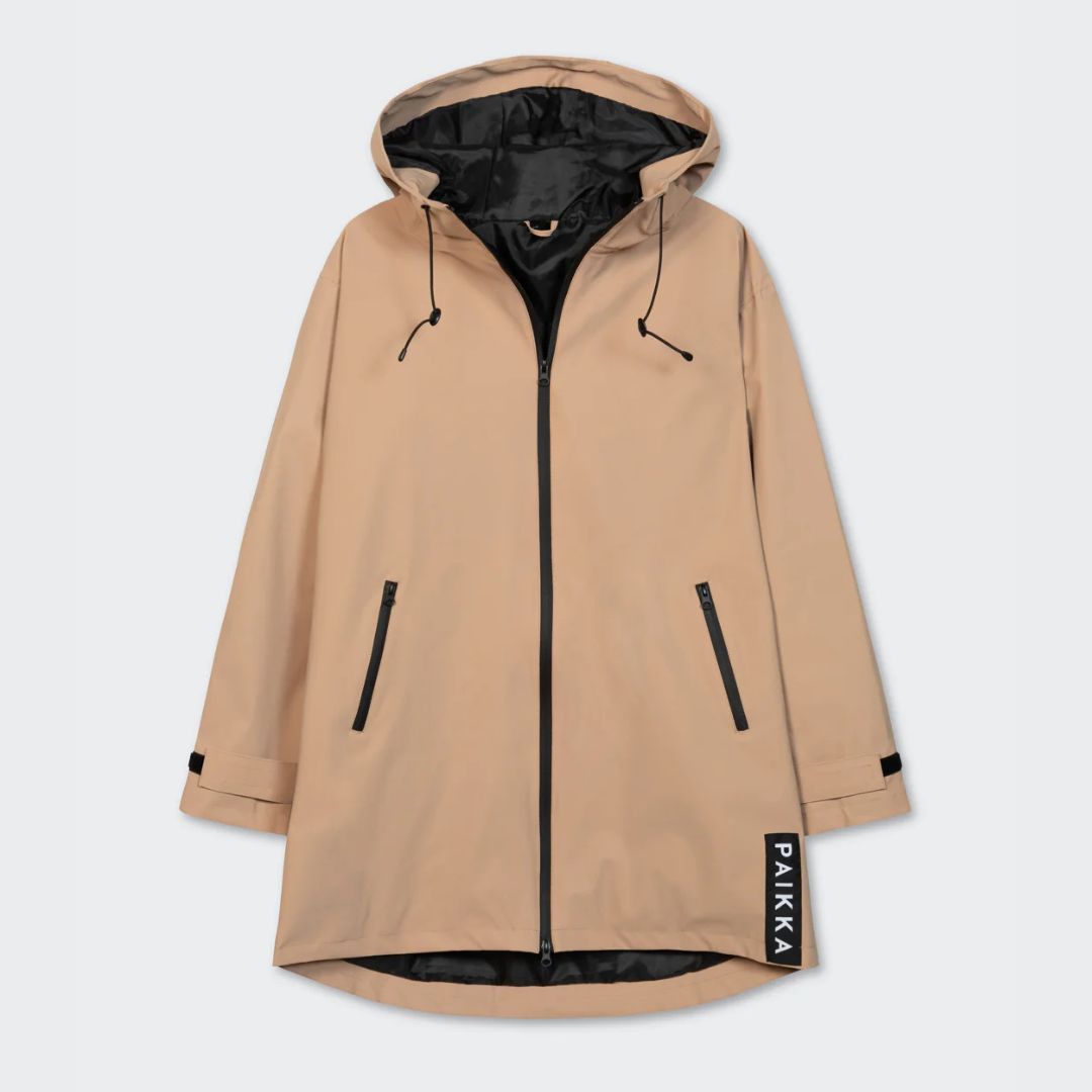 Paikka-reflektierender-Damen-Regenmantel-Taupe
