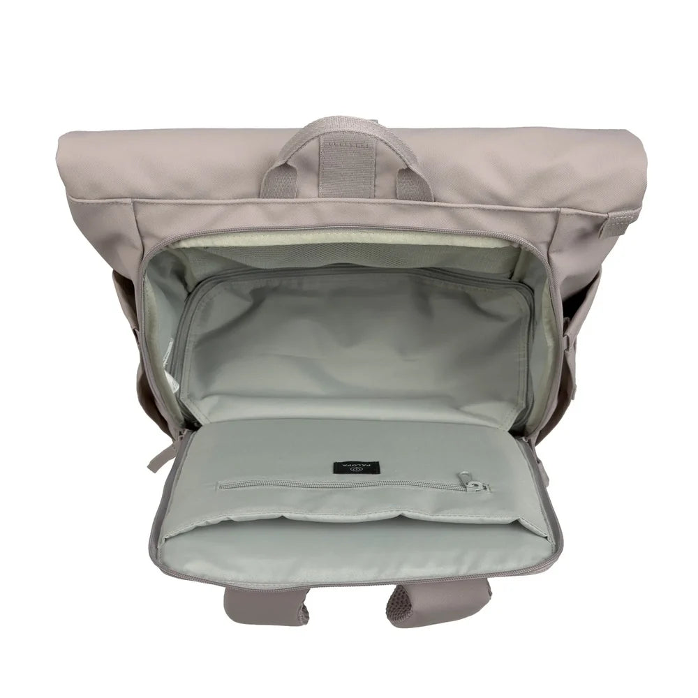 Palopa-Rolltop-Rucksack-Yoska-Taupe-offen