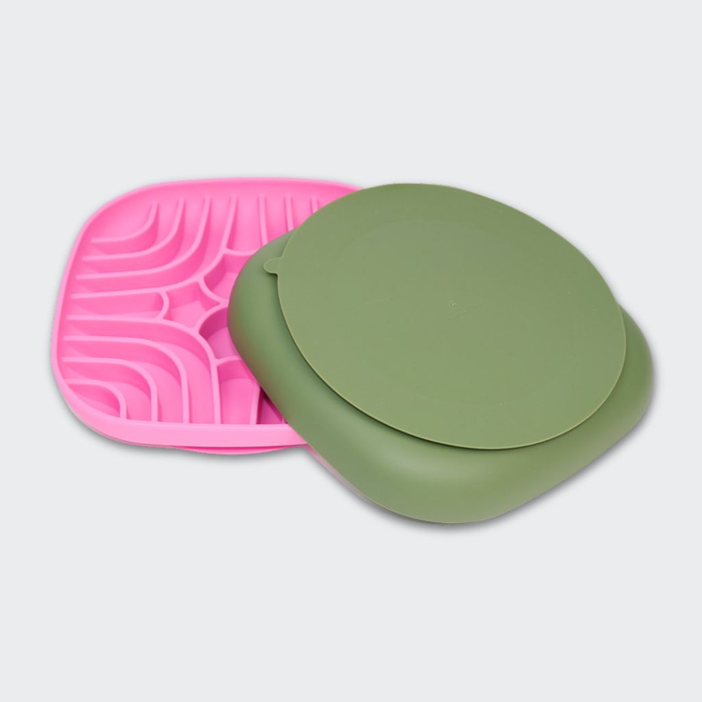 Schleckmatte-Slow-Feeder-Tasty-Olive-Pink-Saugnapf