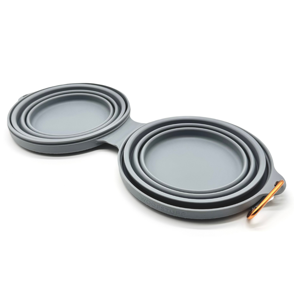 Woofstuff-Faltbarer-Reisenapf-The-Duo-Bowl-Grey-offen