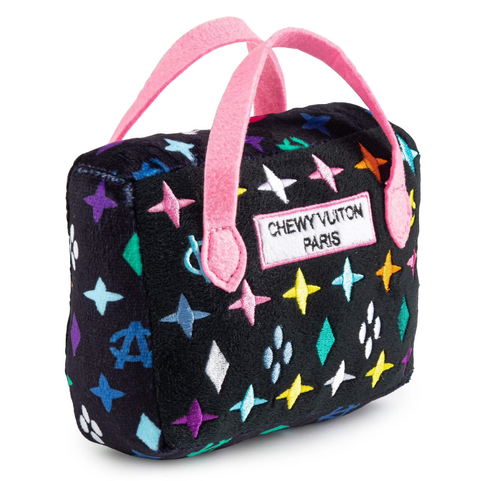 Haute-Diggity-Dog-Hundespielzeug-Chewy-Vuiton-Plüsch-Handtasche-Black-Monogram-Seitlich