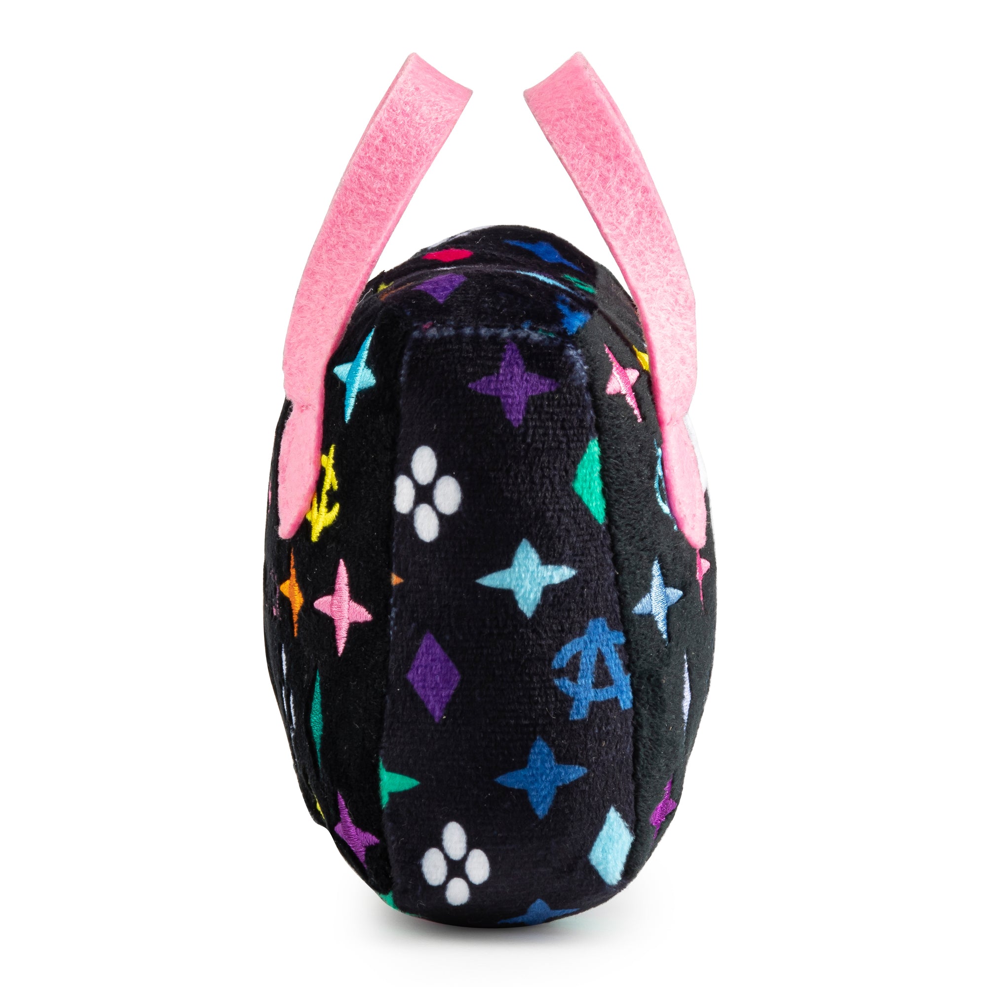 Haute-Diggity-Dog-Hundespielzeug-Chewy-Vuiton-Plüsch-Handtasche-Black-Monogram-Seitenansicht