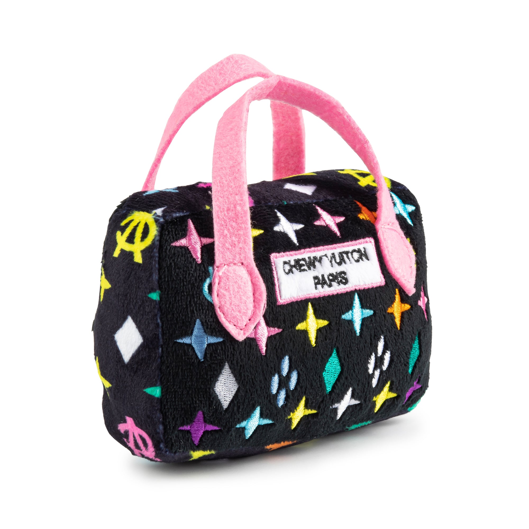 Haute-Diggity-Dog-Hundespielzeug-Chewy-Vuiton-Plüsch-Handtasche-Black-Monogram-schräg
