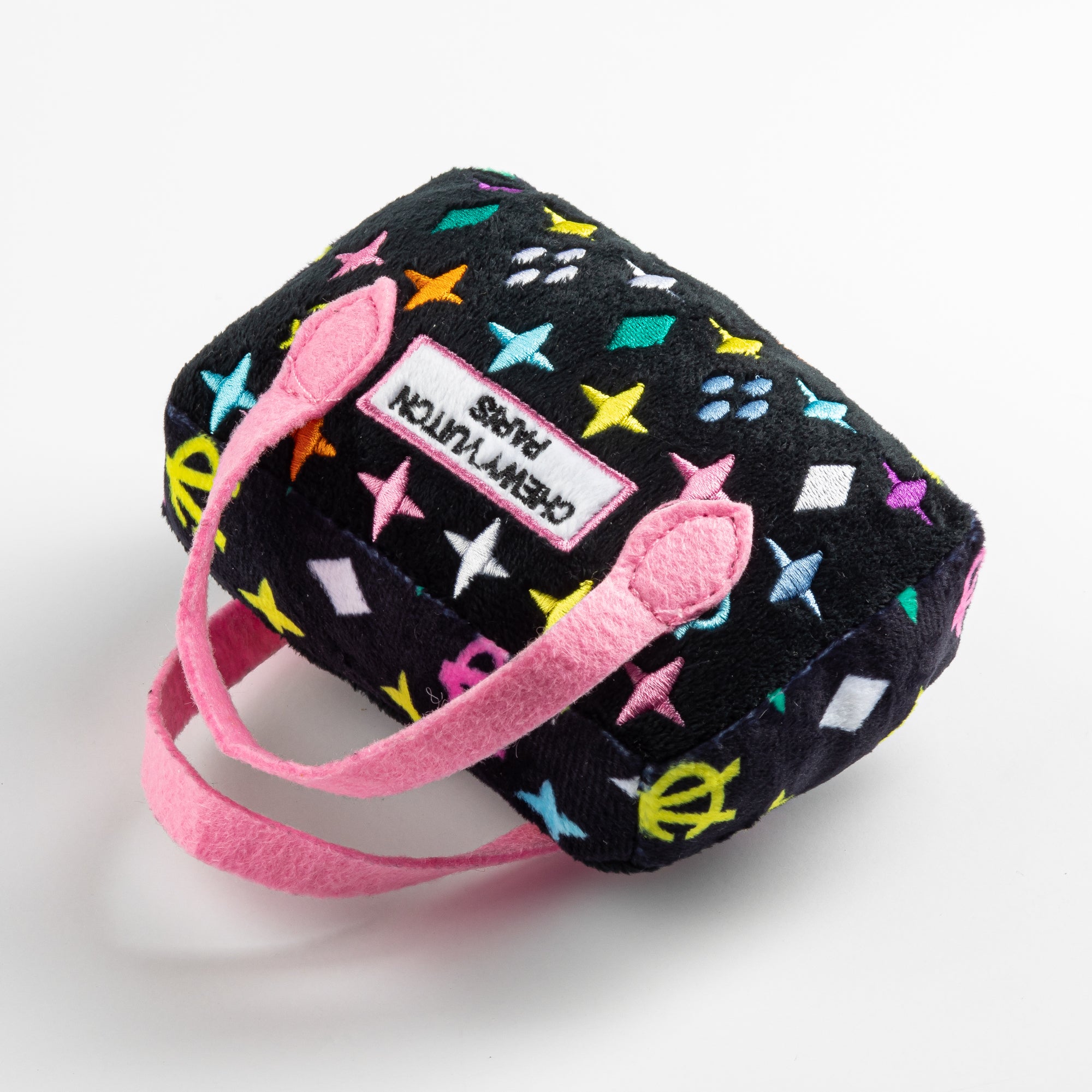 Haute-Diggity-Dog-Hundespielzeug-Chewy-Vuiton-Plüsch-Handtasche-Black-Monogram-liegend-S