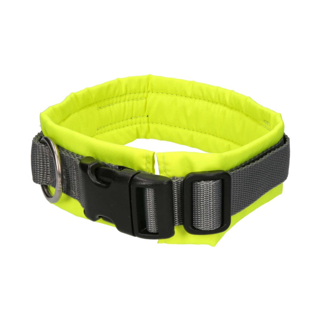 AnnyX-Hundehalsband-Protect-Leuchtgelb-Braun-Schließe