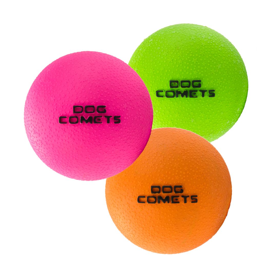 Hundespielzeug-Dog-Comets-Stardust-Ball-Orange-Pink-Grün
