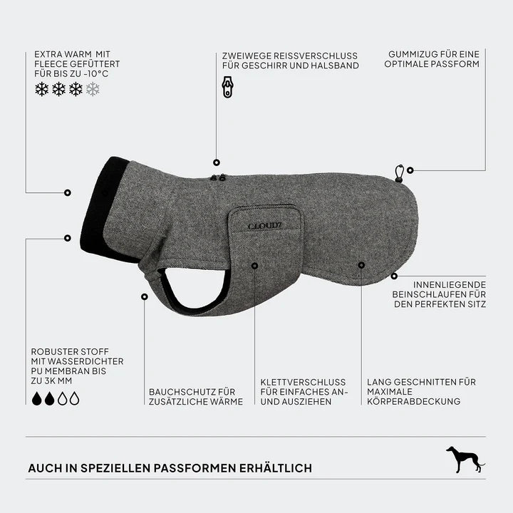 Hundemantel Brooklyn Long Tweed Black