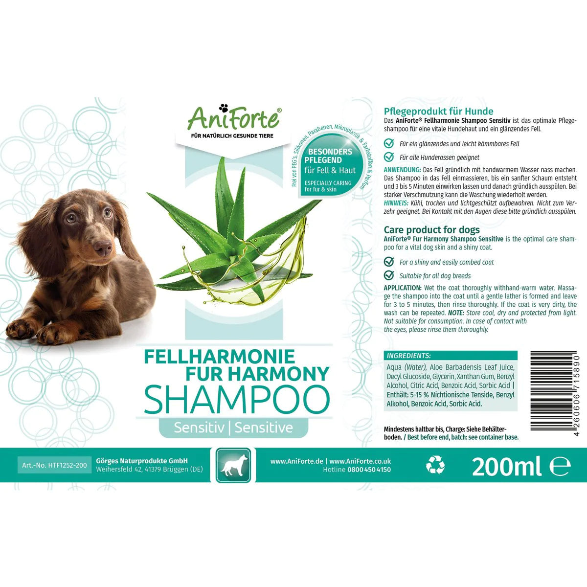 Aniforte-Fellharmonie-Hundeshampoo-Sensitiv-Etikett