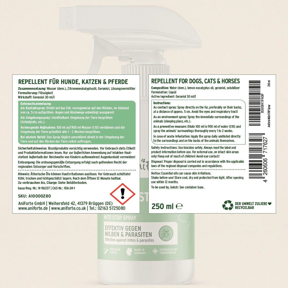 Milben-STOP Spray für Hunde, Katzen, Pferde & Co.