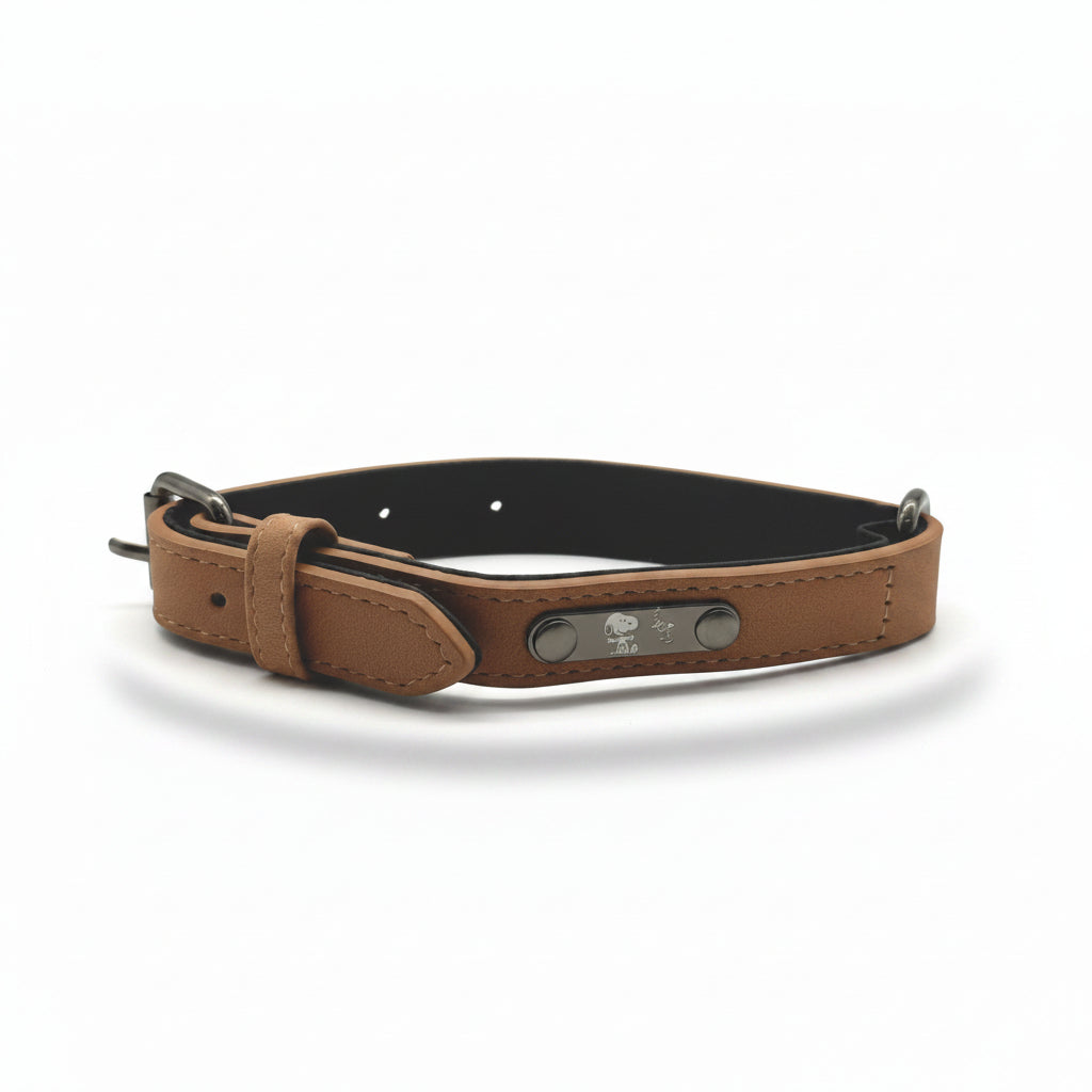 Hundehalsband-Lederoptik-Snoopy-Braun-2