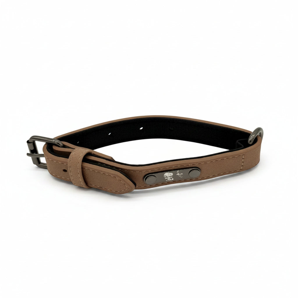 Hundehalsband-Lederoptik-Snoopy-Braun-3