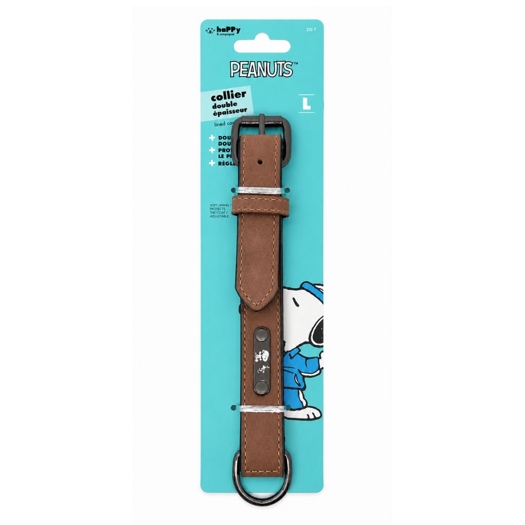 Hundehalsband-Lederoptik-Snoopy-Braun-L