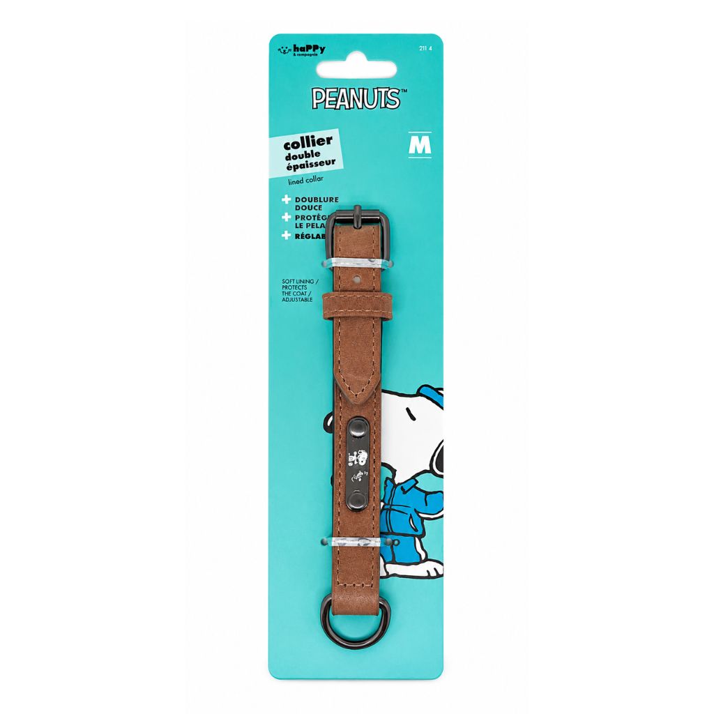 Hundehalsband-Lederoptik-Snoopy-Braun-M