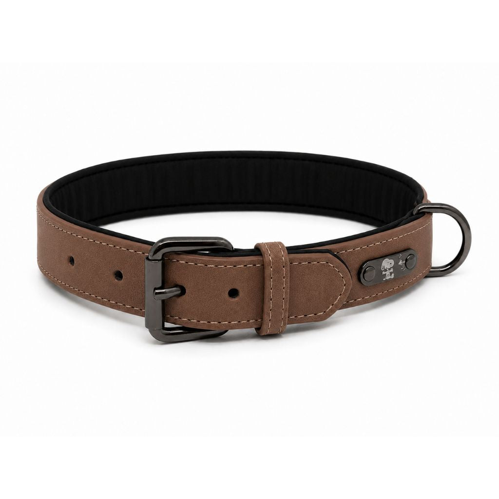 Hundehalsband-Lederoptik-Snoopy-Braun-Schliesse