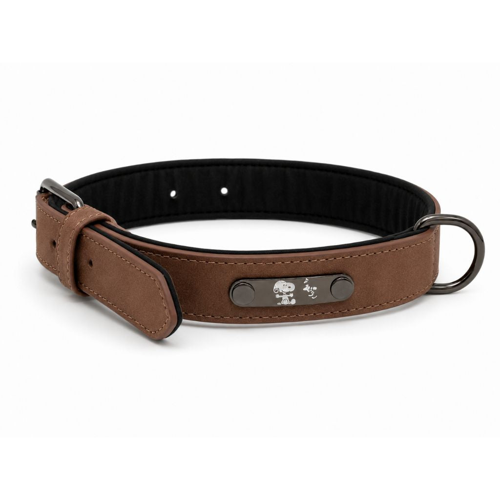 Hundehalsband-Lederoptik-Snoopy-Braun