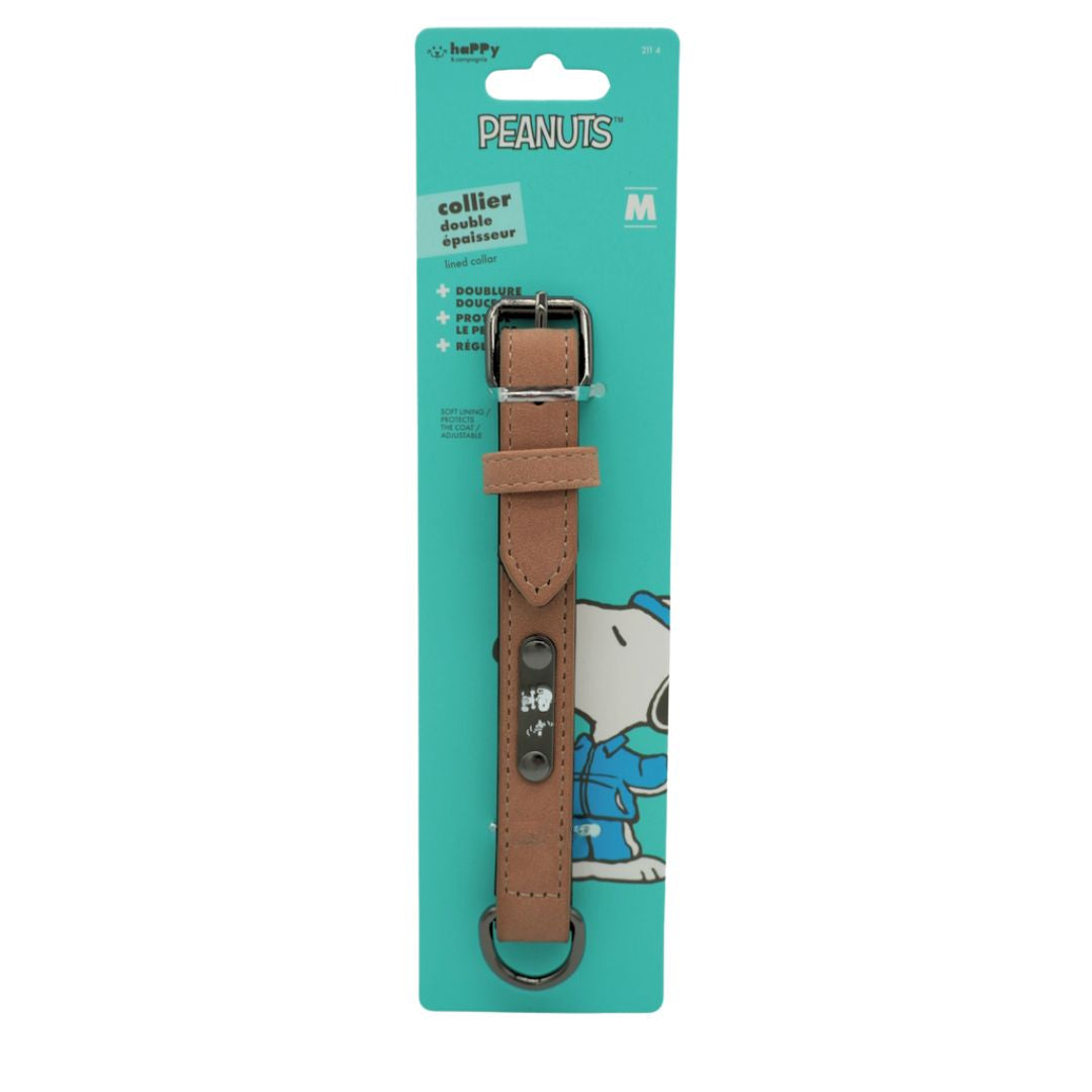 Hundehalsband-Lederoptik-Snoopy-Braun