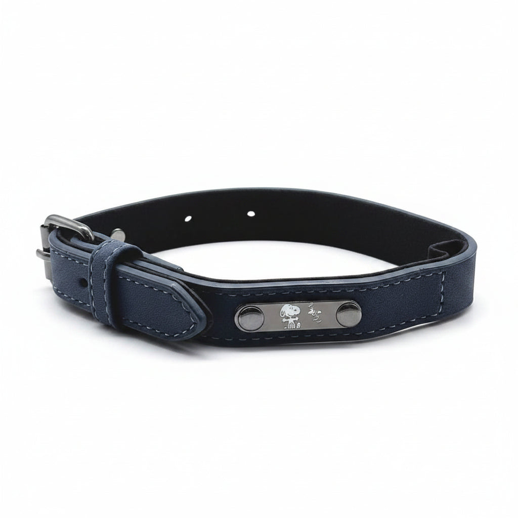 Hundehalsband-Lederoptik-Snoopy-Dunkelblau-2