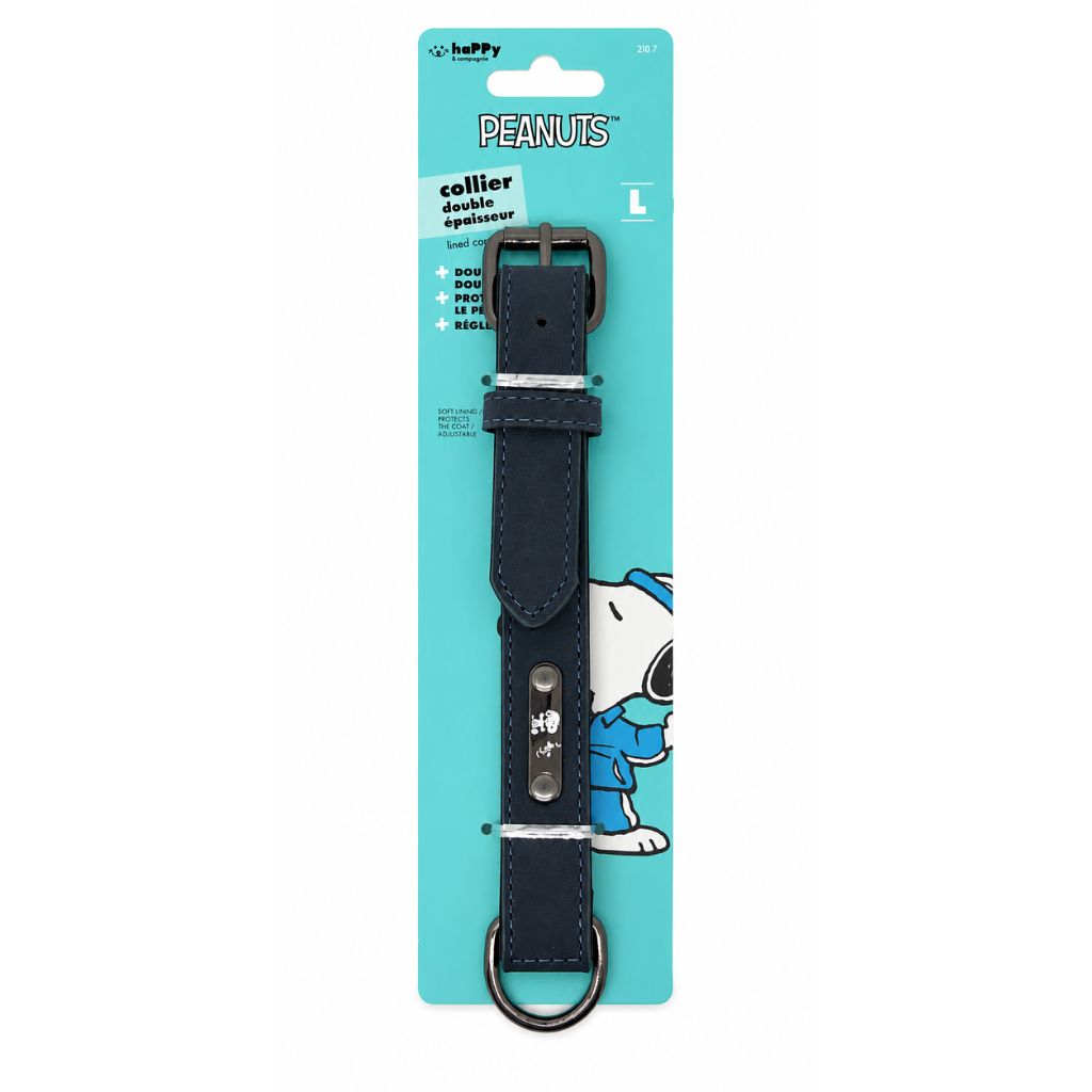 Hundehalsband-Lederoptik-Snoopy-Dunkelblau-L