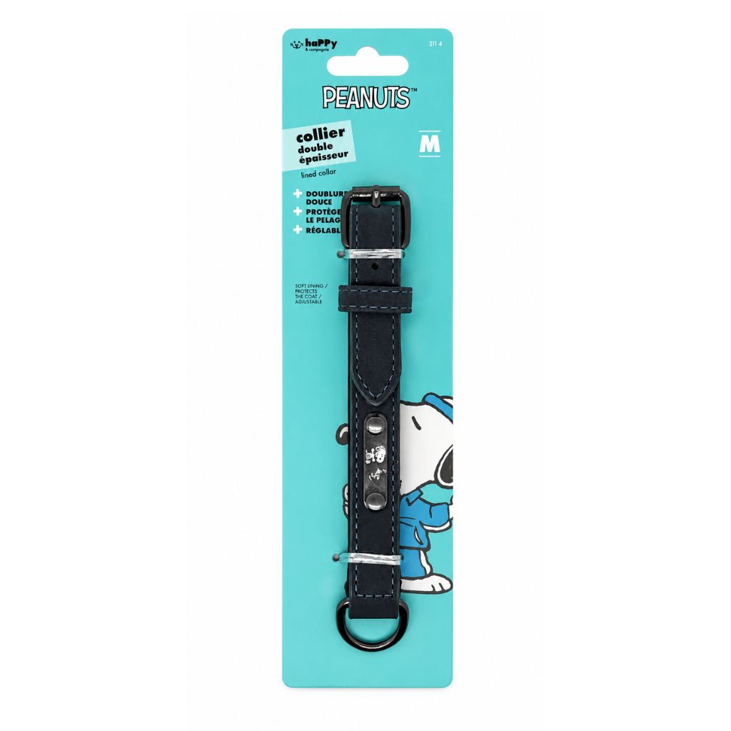Hundehalsband-Lederoptik-Snoopy-Dunkelblau-M