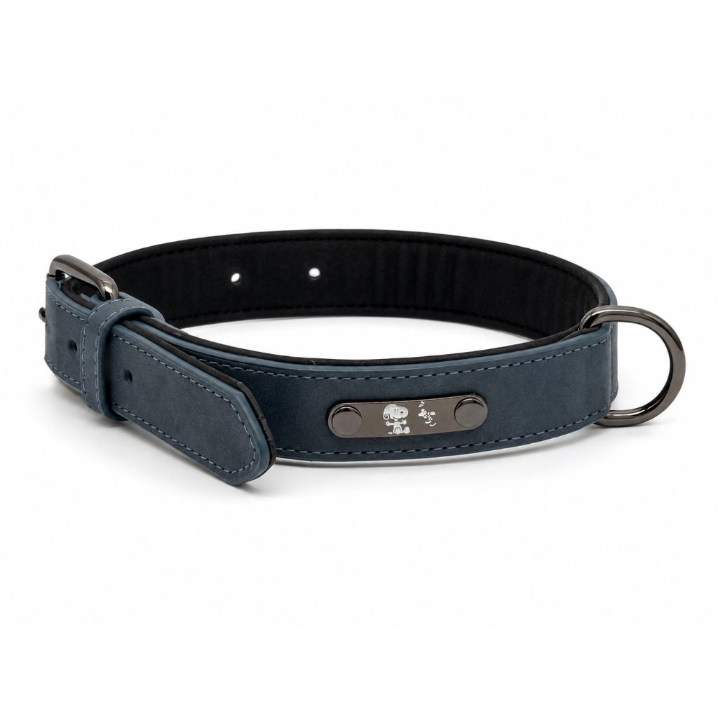 Hundehalsband-Lederoptik-Snoopy-Dunkelblau