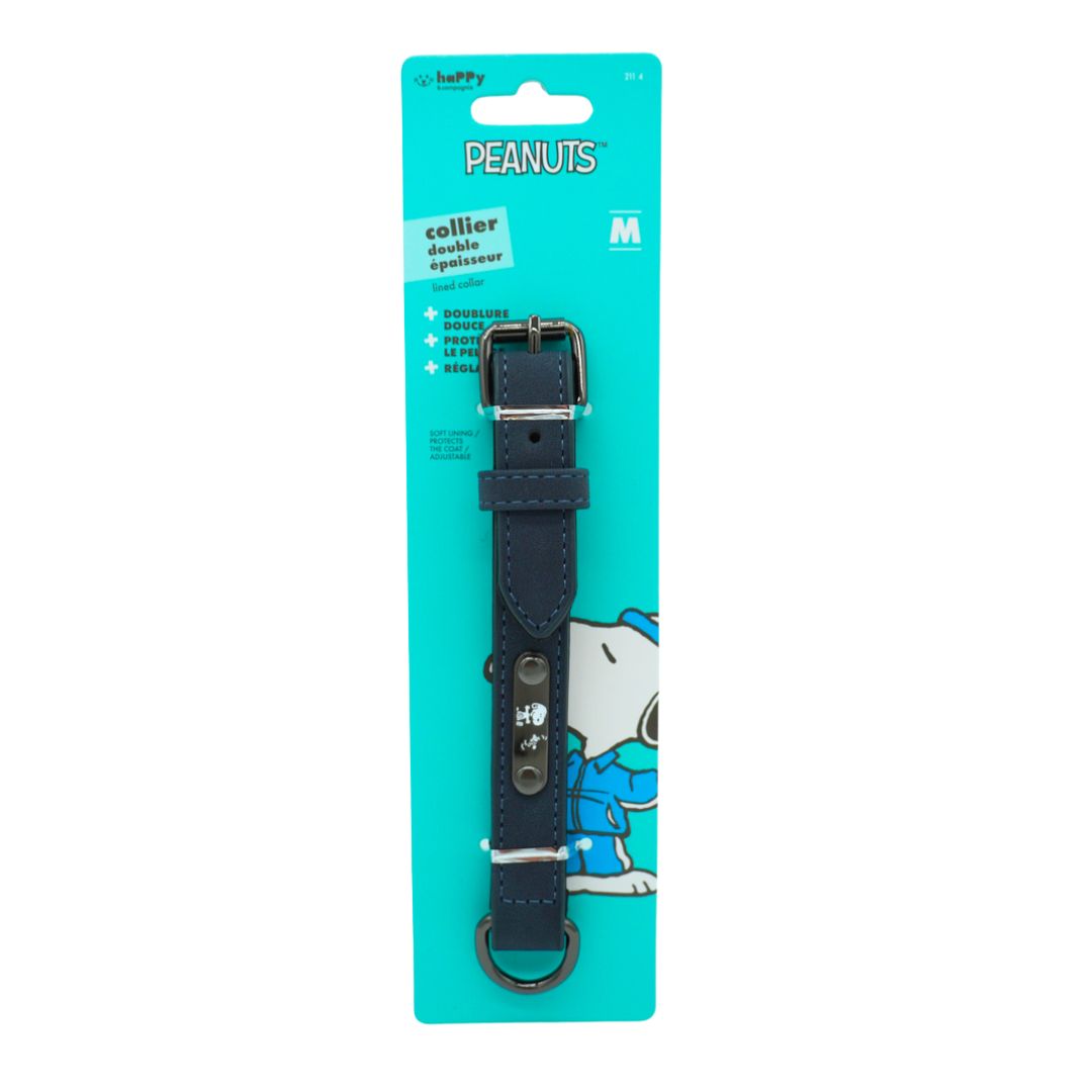 Hundehalsband-Lederoptik-Snoopy-Dunkelblau