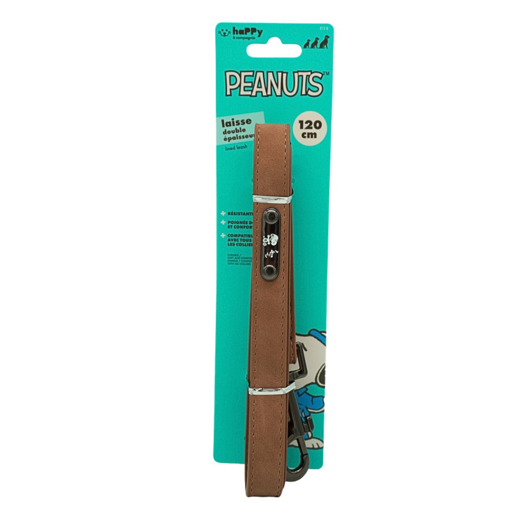 Hundeleine-Lederoptik-Snoopy-Braunalt