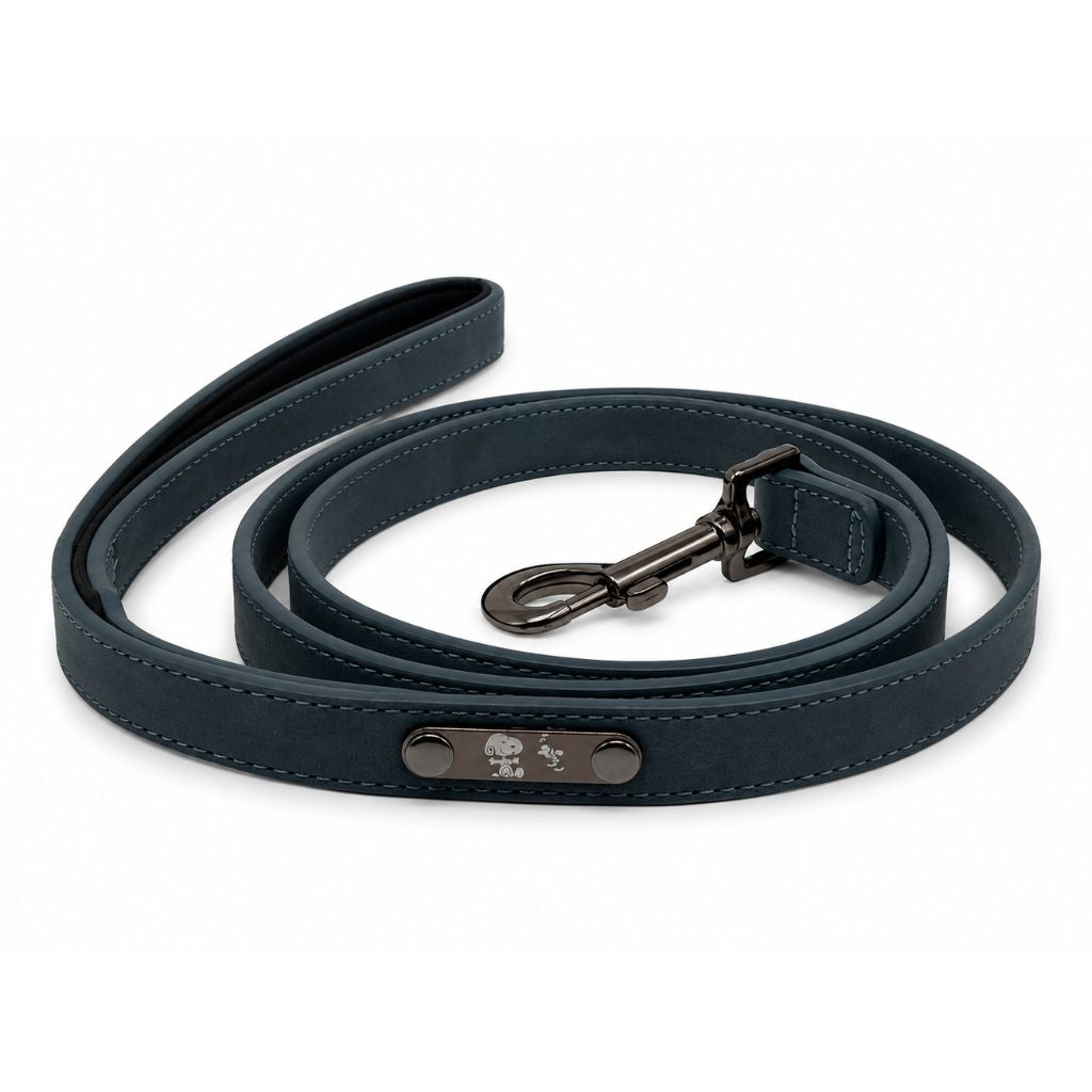 Hundeleine-Lederoptik-Snoopy-Dunkelblau