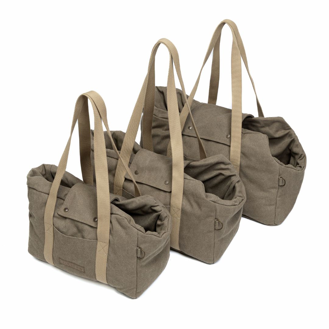 Hundetasche-Lucca-Canvas-Sand-C7-x-Woofstuff-Größen