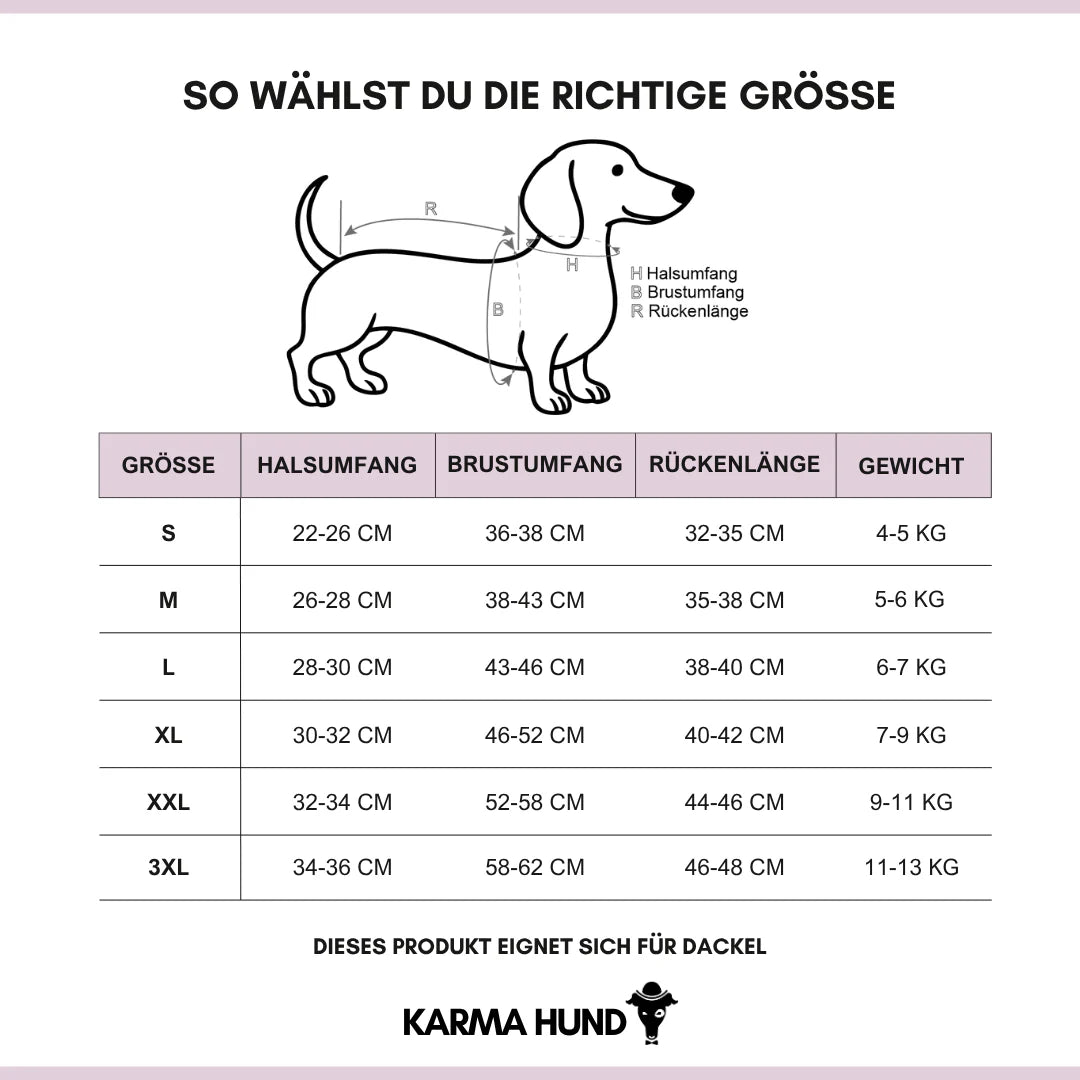 Karma-Hund-Overall-Dackel-Grössentabelle
