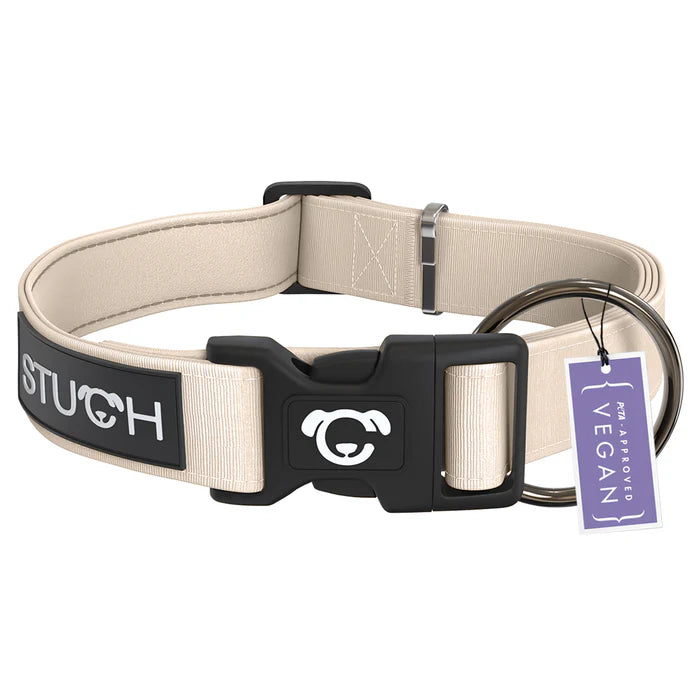 Stuch-gepolstertes-Hundehalsband-Beige