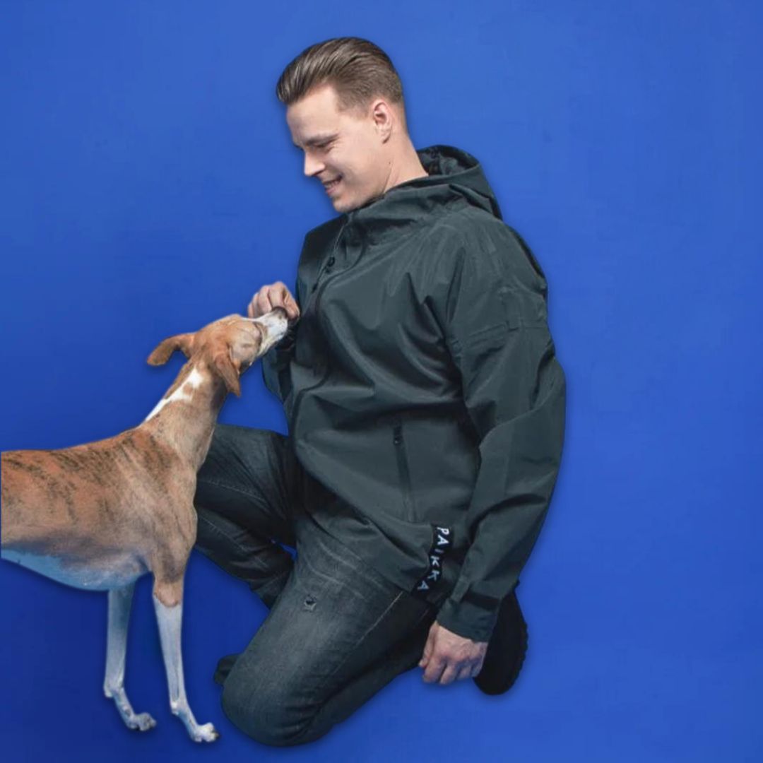 Paikka-Vollreflektierender-Regenmantel-Unisex-Schwarz-Mann-Hund