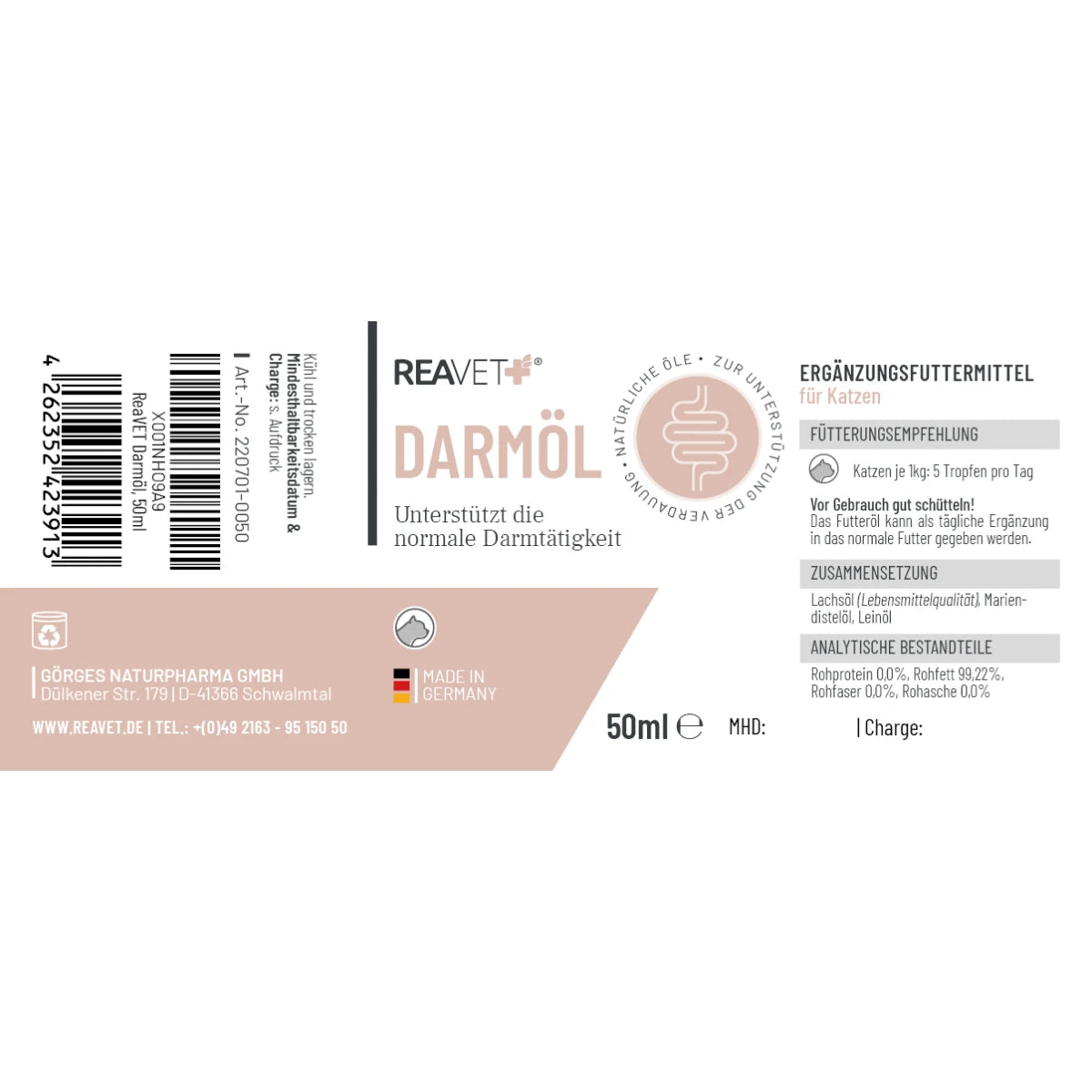 ReaVET-Darmöl-Katzen-Etikett