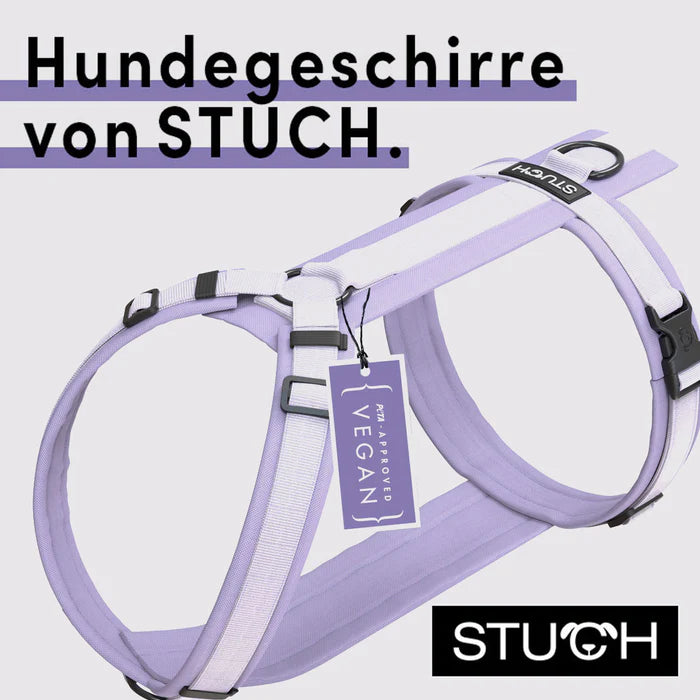 Stuch-gepolstertes-Hundegeschirr-Flieder-Logo