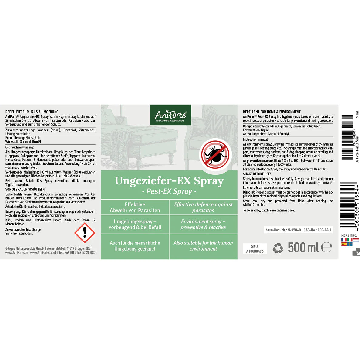 Aniforte-Ungeziefer-Ex-Spray-Etikett