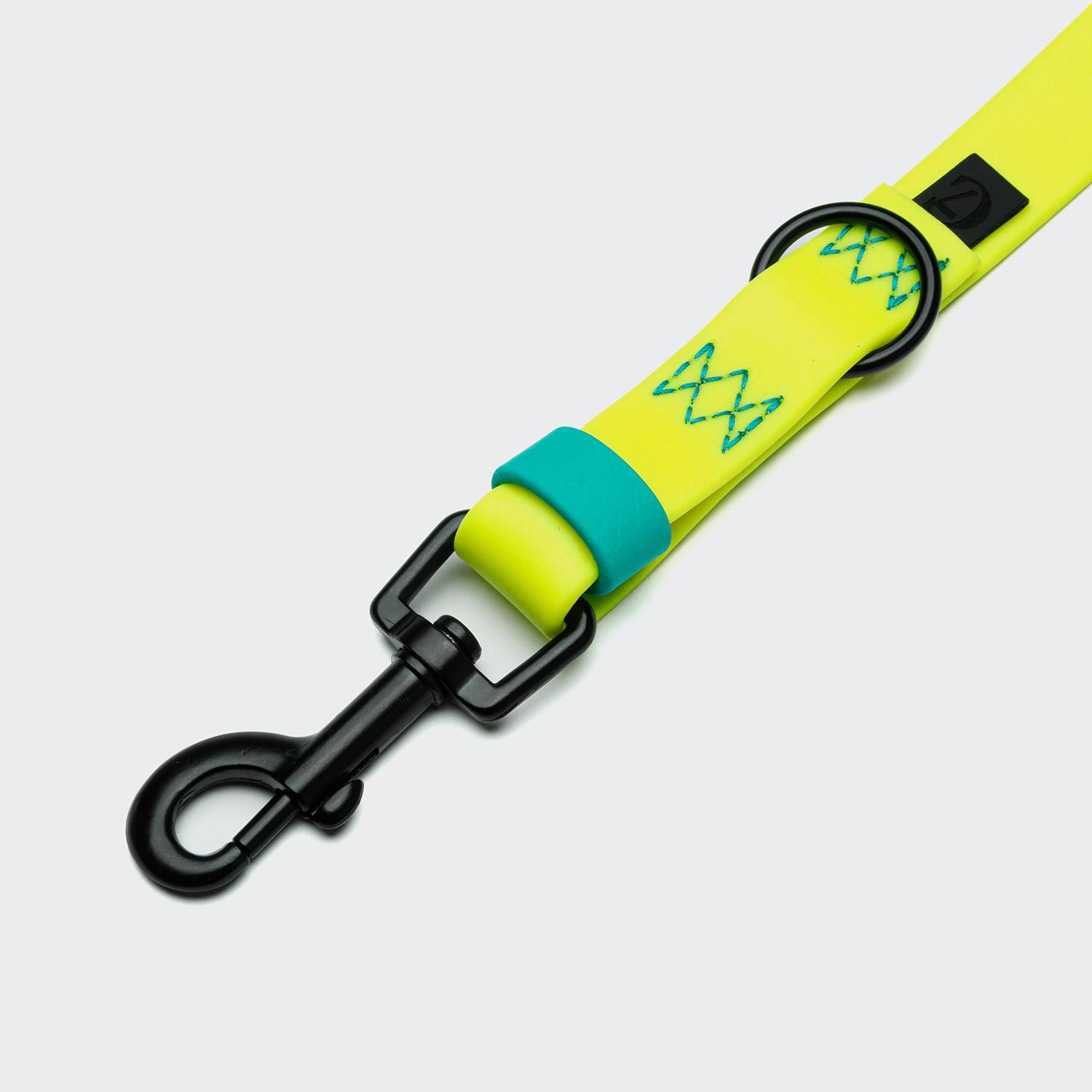 Cloud7-Hundeleine-verstellbar-BioThane-Ipanema-Neon-Yellow-Aqua-Karabiner