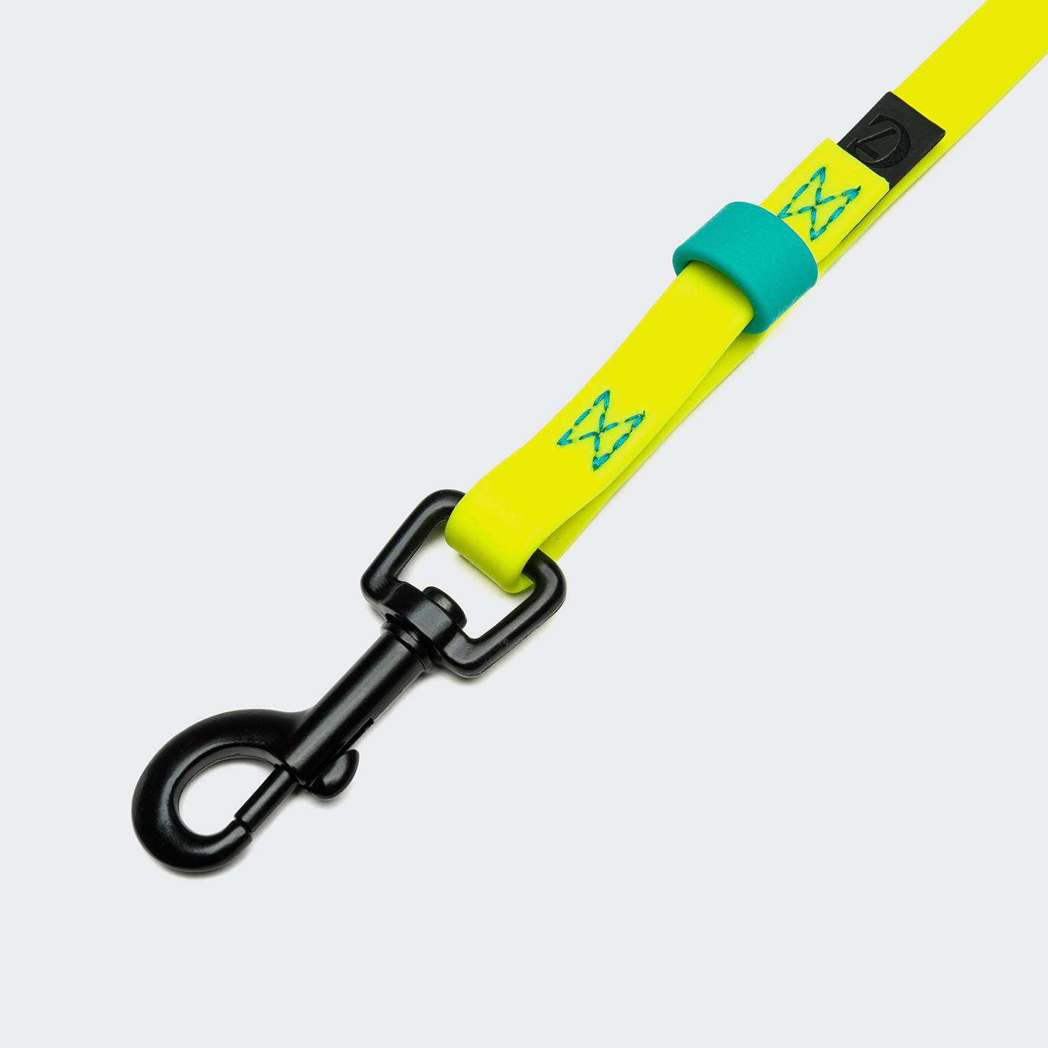 Cloud7-Schleppleine-BioThane-Ipanema-Neon-Yellow-Aqua-Karabiner