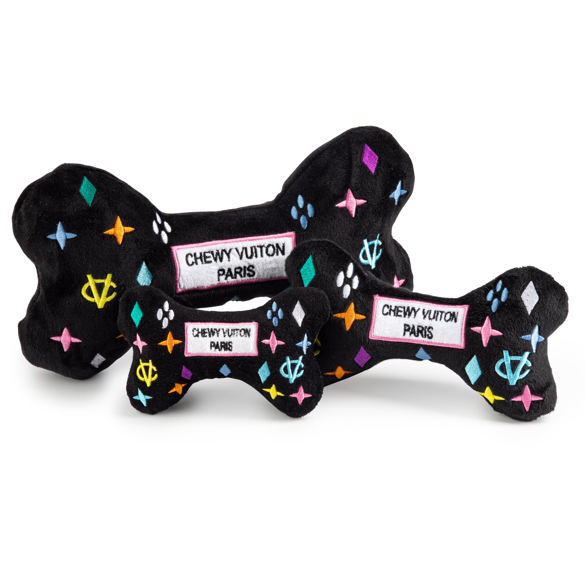 Haute-Diggity-Dog-Hundespielzeug-Chewy-Vuiton-Plüschknochen-Black-Monogram-alle-Größen