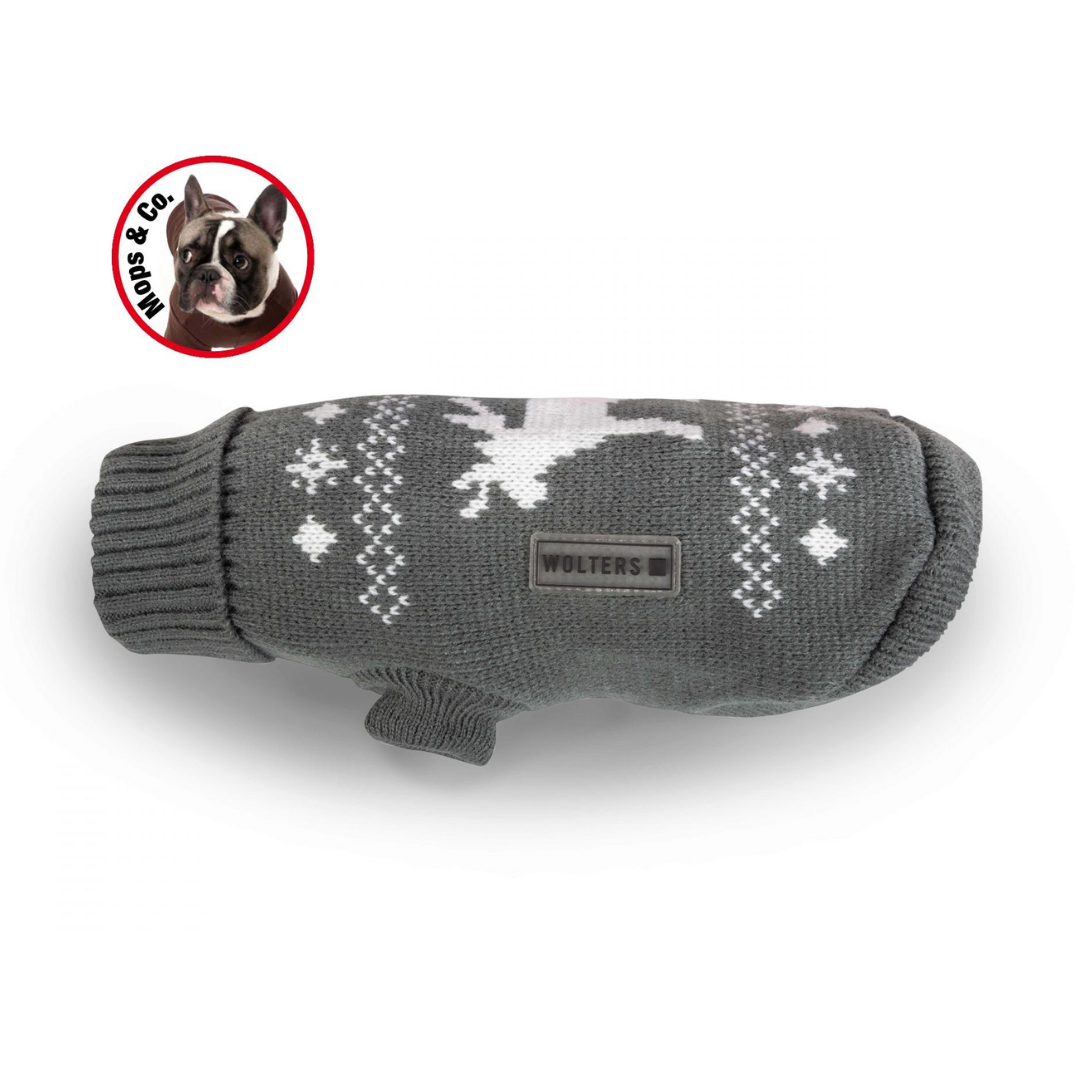 Wolters-Strickpullover-Elch-mops-bulldogge-grau-weiss