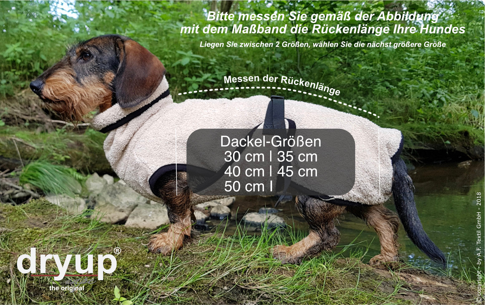 Hundebademantel-Dryup-Cape-Dackel-Grün-Größentabelle