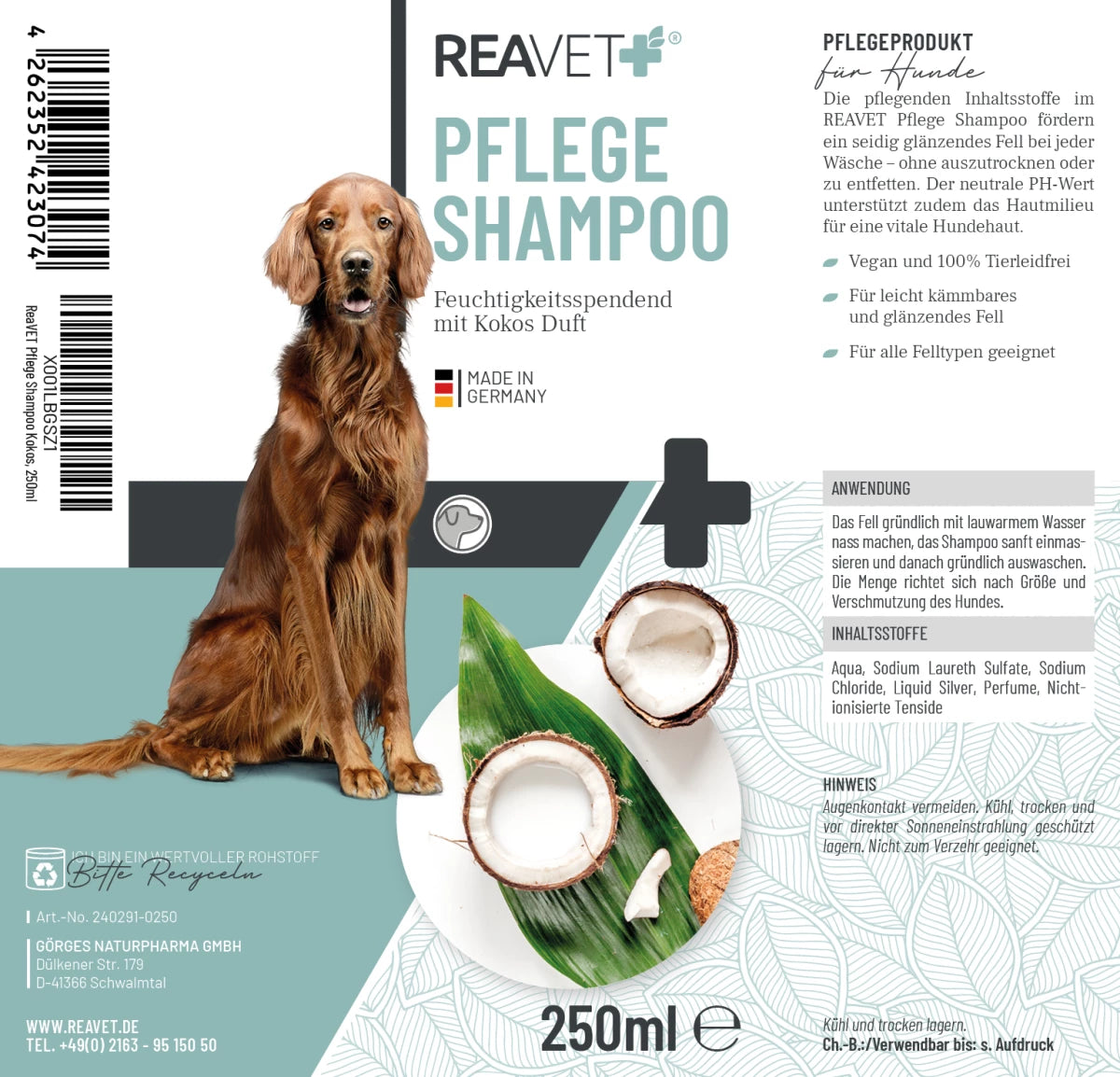 ReaVET-Hundeshampoo-Pflegeshampoo-Kokos-Etikett